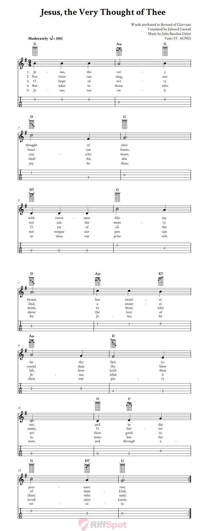 Jesus, the Very Thought of Thee  Banjo Tab