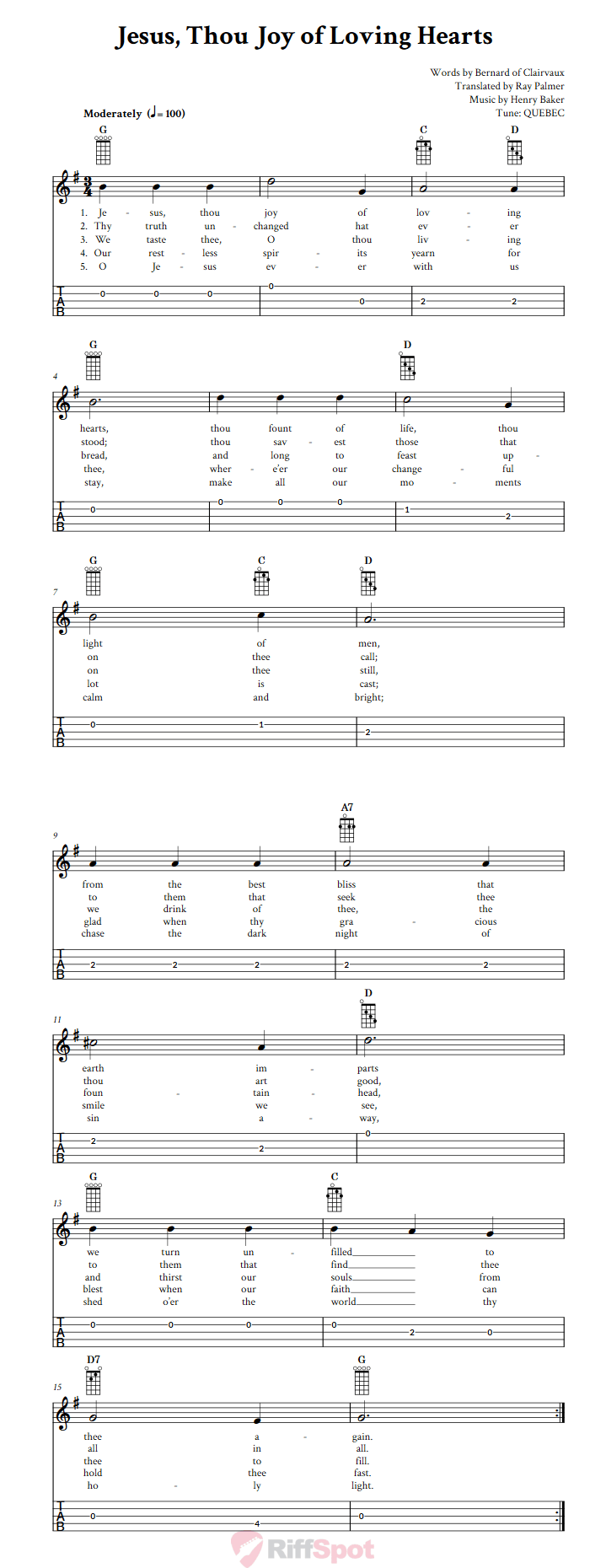 Jesus, Thou Joy of Loving Hearts  Banjo Tab