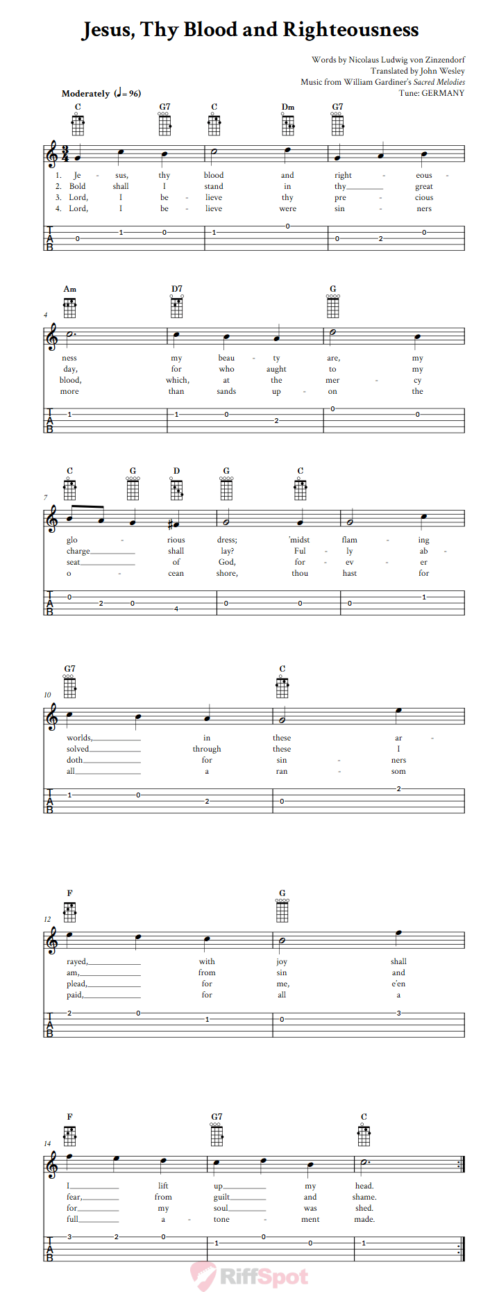 Jesus, Thy Blood and Righteousness  Banjo Tab