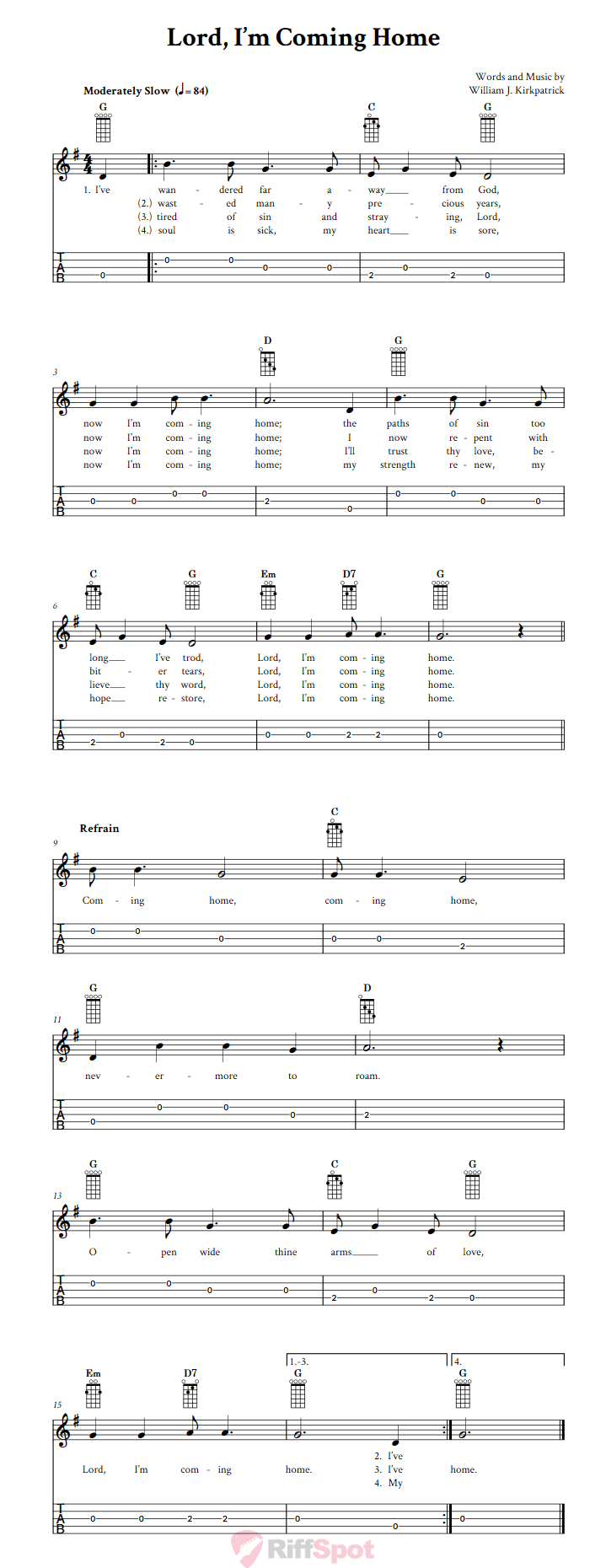 Lord, I'm Coming Home  Banjo Tab