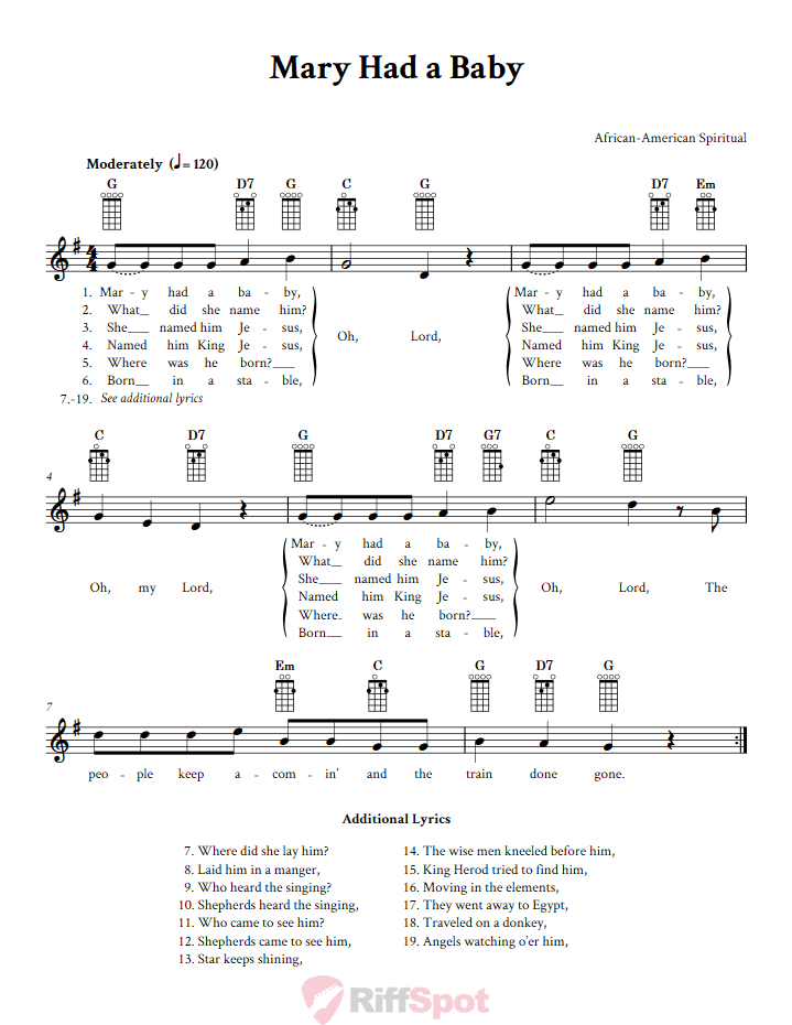 Mary Had a Baby Banjo Chords and Vocal Sheet Music