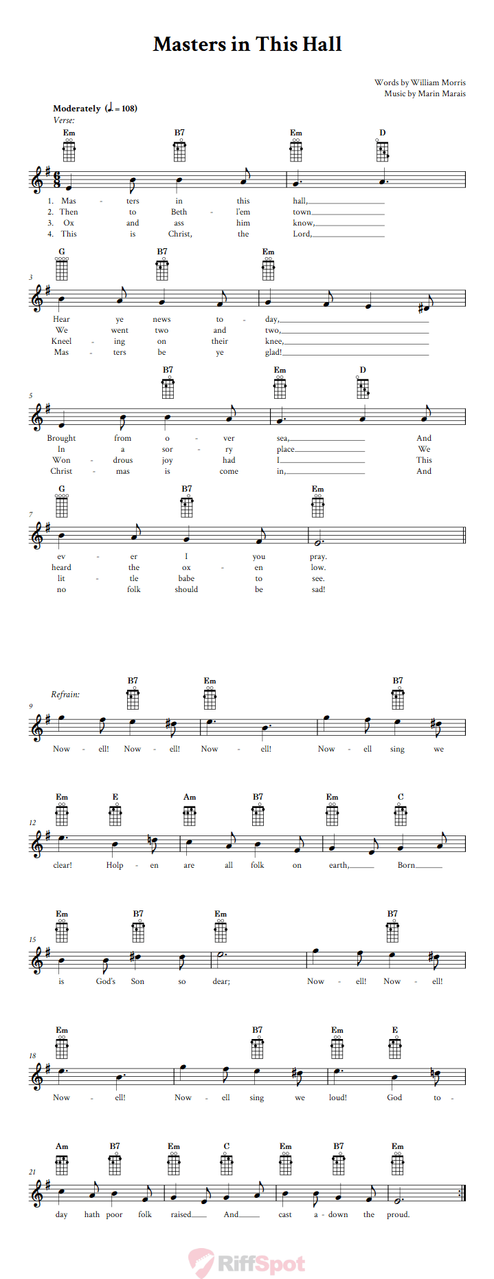 Masters in This Hall Banjo Chords and Vocal Sheet Music