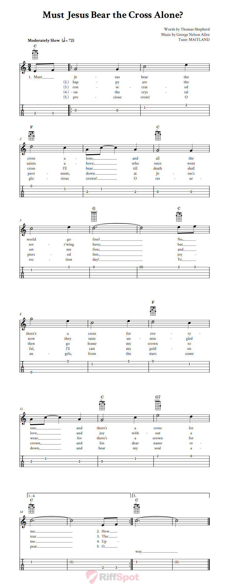 Must Jesus Bear the Cross Alone?  Banjo Tab