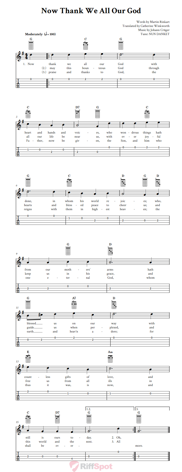 Now Thank We All Our God  Banjo Tab