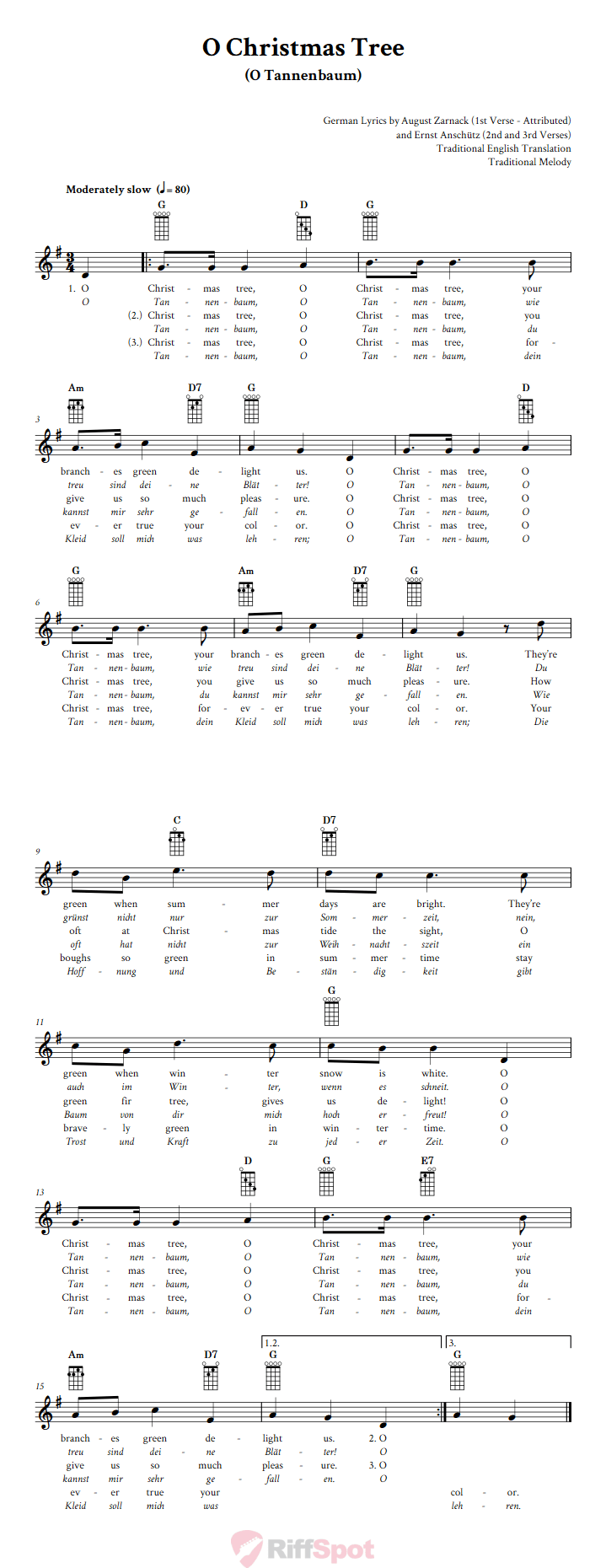 O Christmas Tree Banjo Chords and Vocal Sheet Music