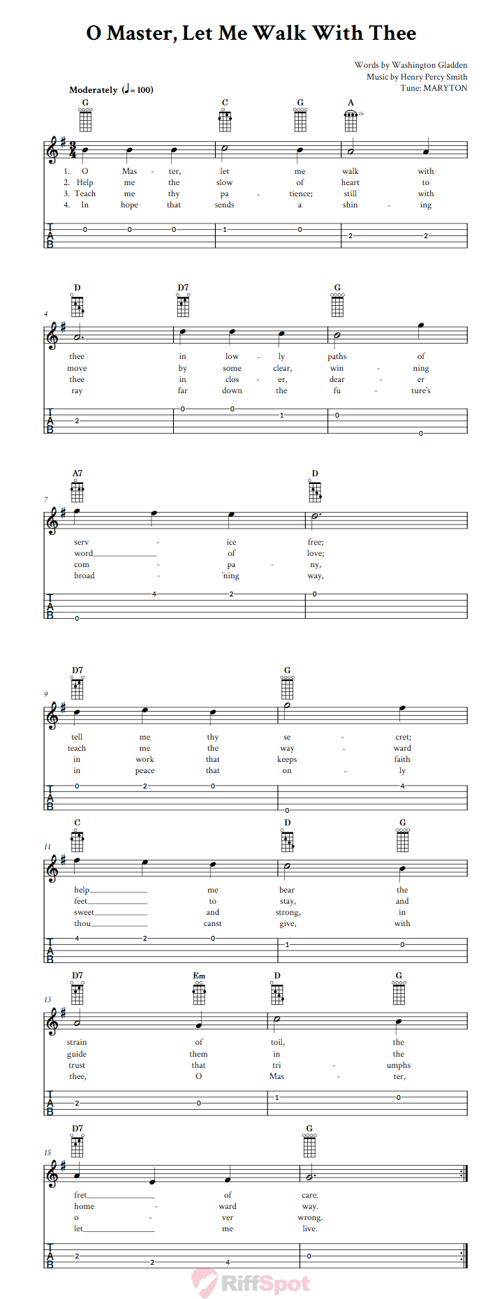 O Master Let Me Walk With Thee  Banjo Tab