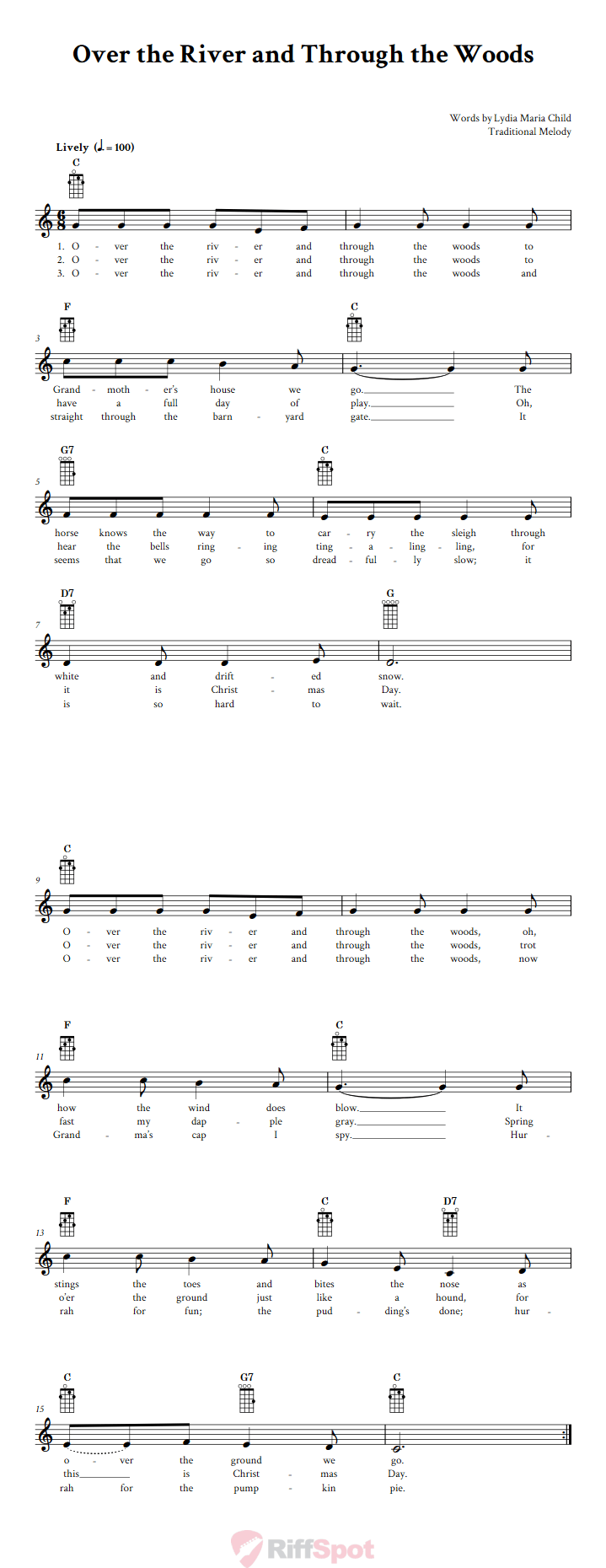 Over the River and Through the Woods Banjo Chords and Vocal Sheet Music