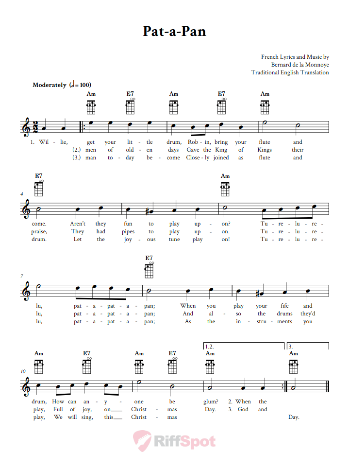 Pat-A-Pan Banjo Chords and Vocal Sheet Music