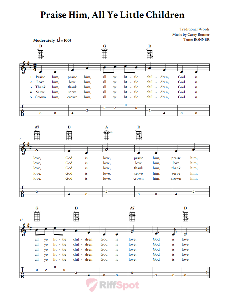 Praise Him, All Ye Little Children  Banjo Tab