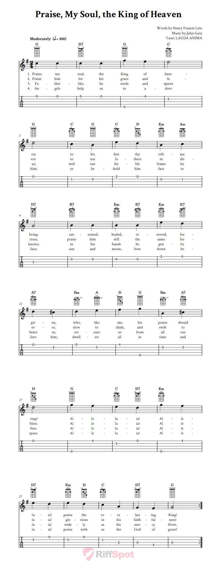 Praise, My Soul, the King of Heaven  Banjo Tab