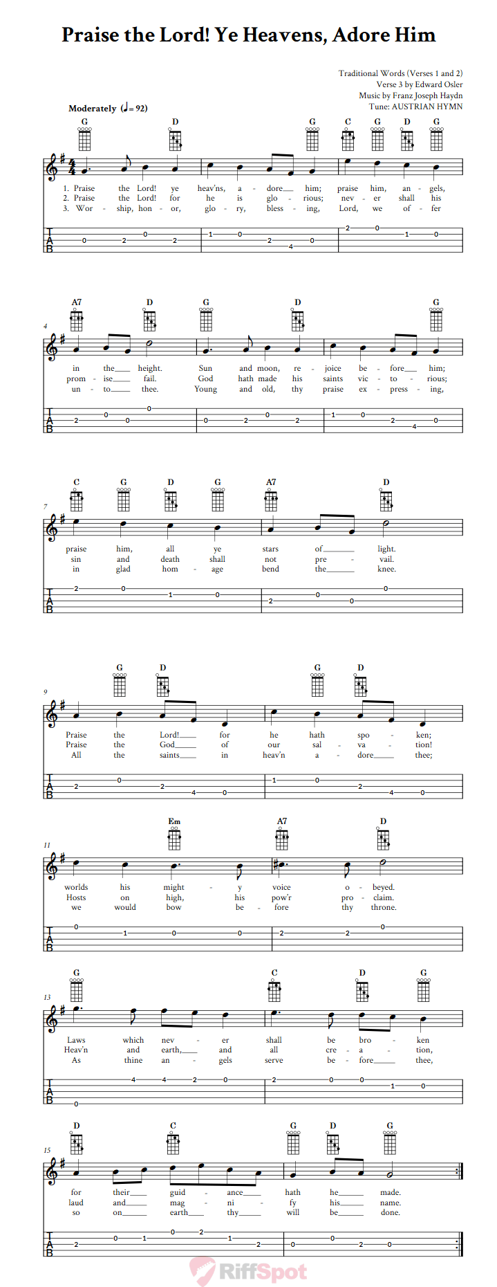 Praise the Lord! Ye Heavens, Adore Him  Banjo Tab