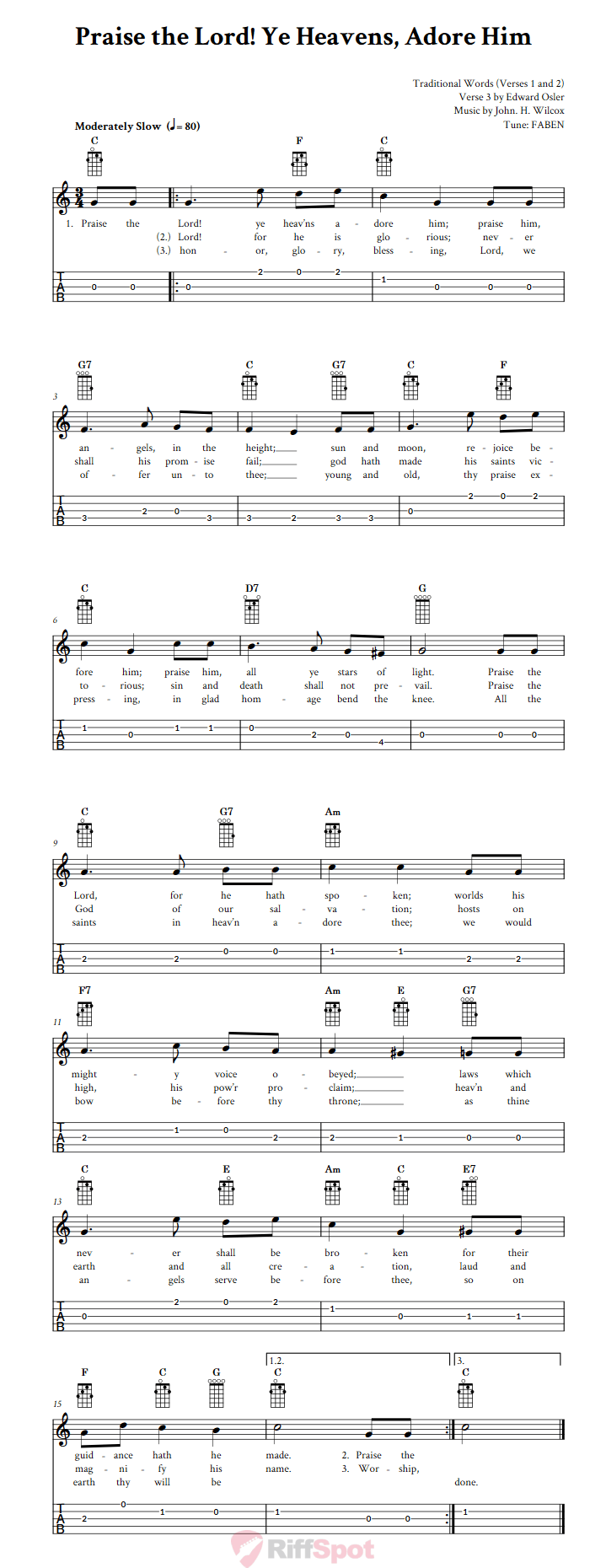 Praise the Lord! Ye Heavens, Adore Him  Banjo Tab