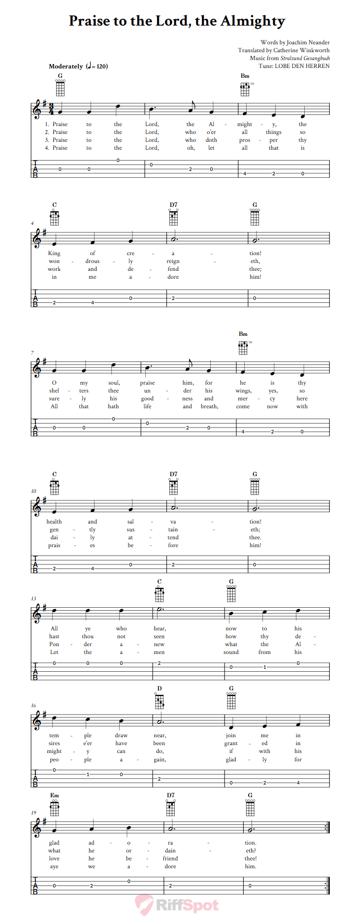 Praise to the Lord, the Almighty  Banjo Tab