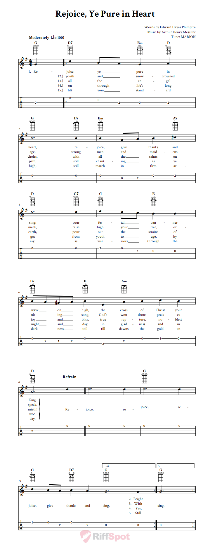 Rejoice, Ye Pure in Heart  Banjo Tab