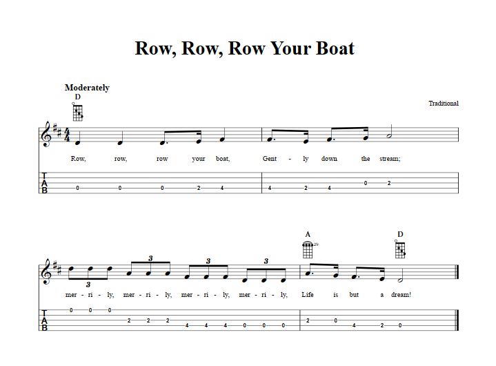 Row Row Row Your Boat Easy Banjo Sheet Music and Tab with