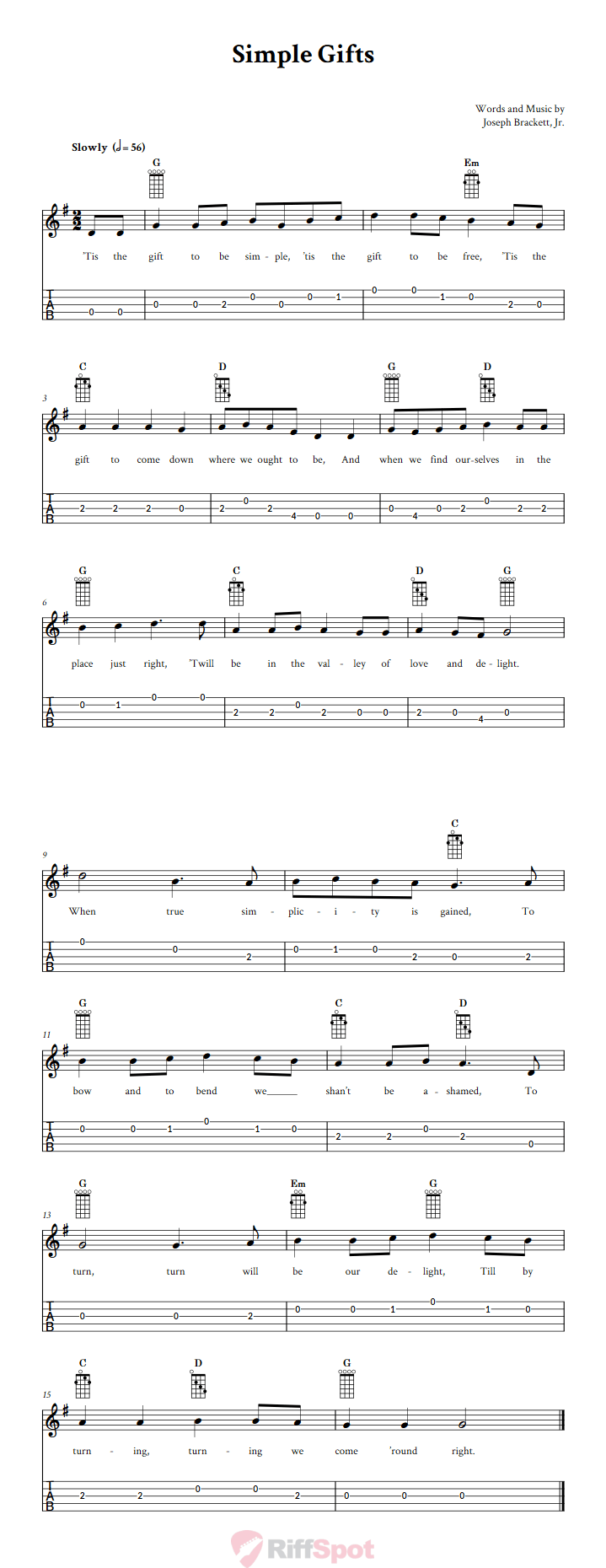 Simple Gifts Banjo Tab