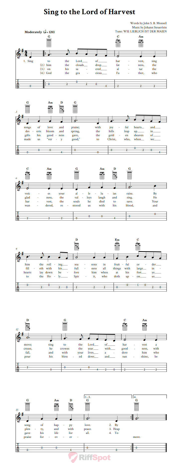 Sing To The Lord Of Harvest  Banjo Tab