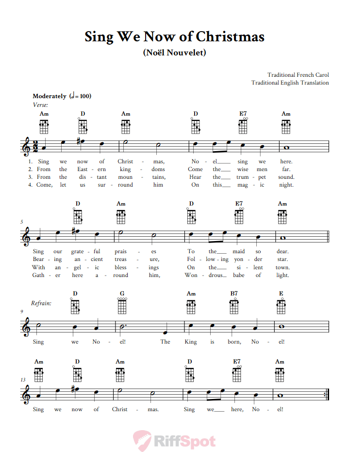 Sing We Now of Christmas Banjo Chords and Vocal Sheet Music