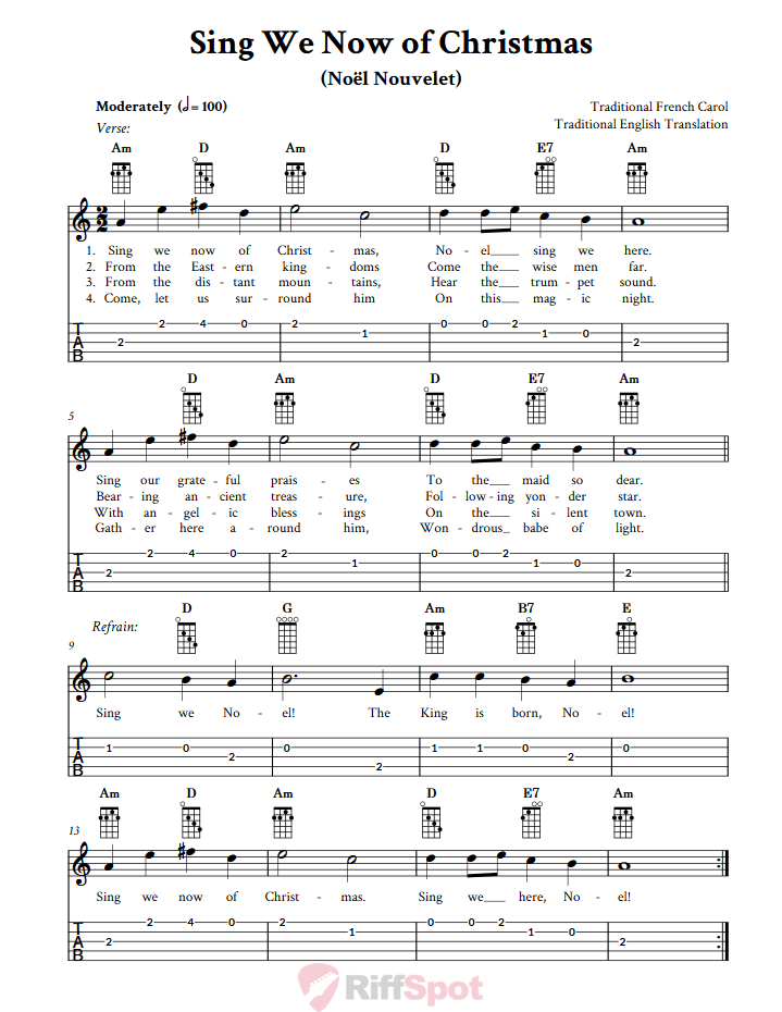 Sing We Now of Christmas  Banjo Tab
