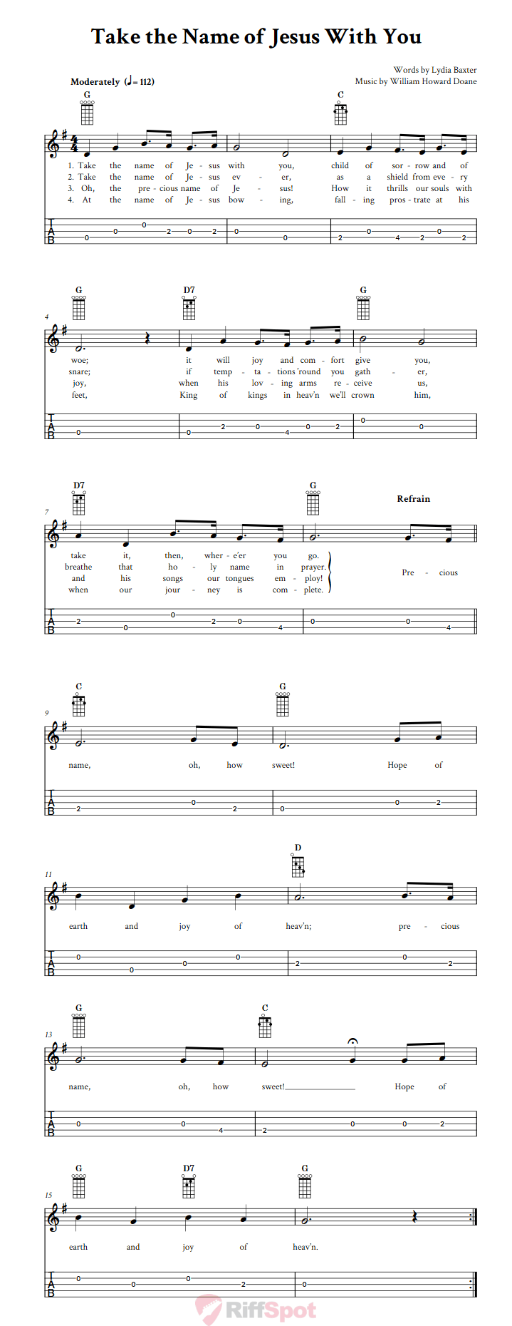 Take the Name of Jesus With You  Banjo Tab