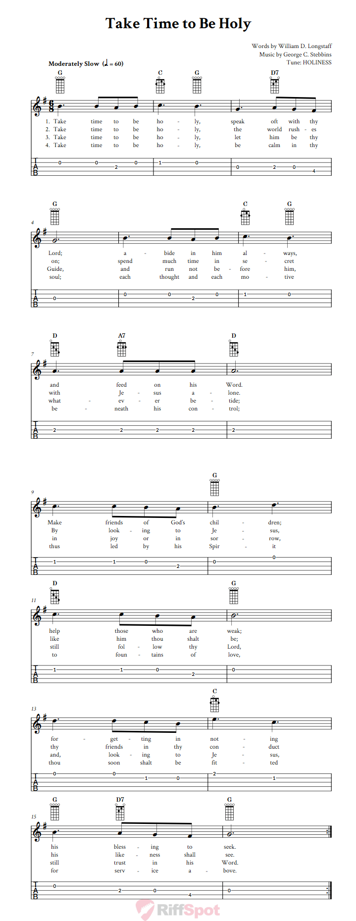 Take Time to Be Holy  Banjo Tab