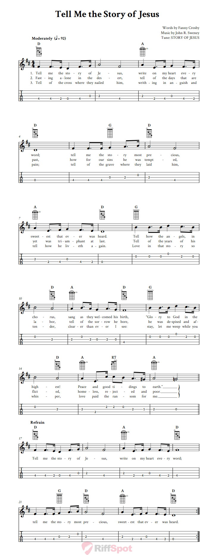 Tell Me the Story of Jesus  Banjo Tab