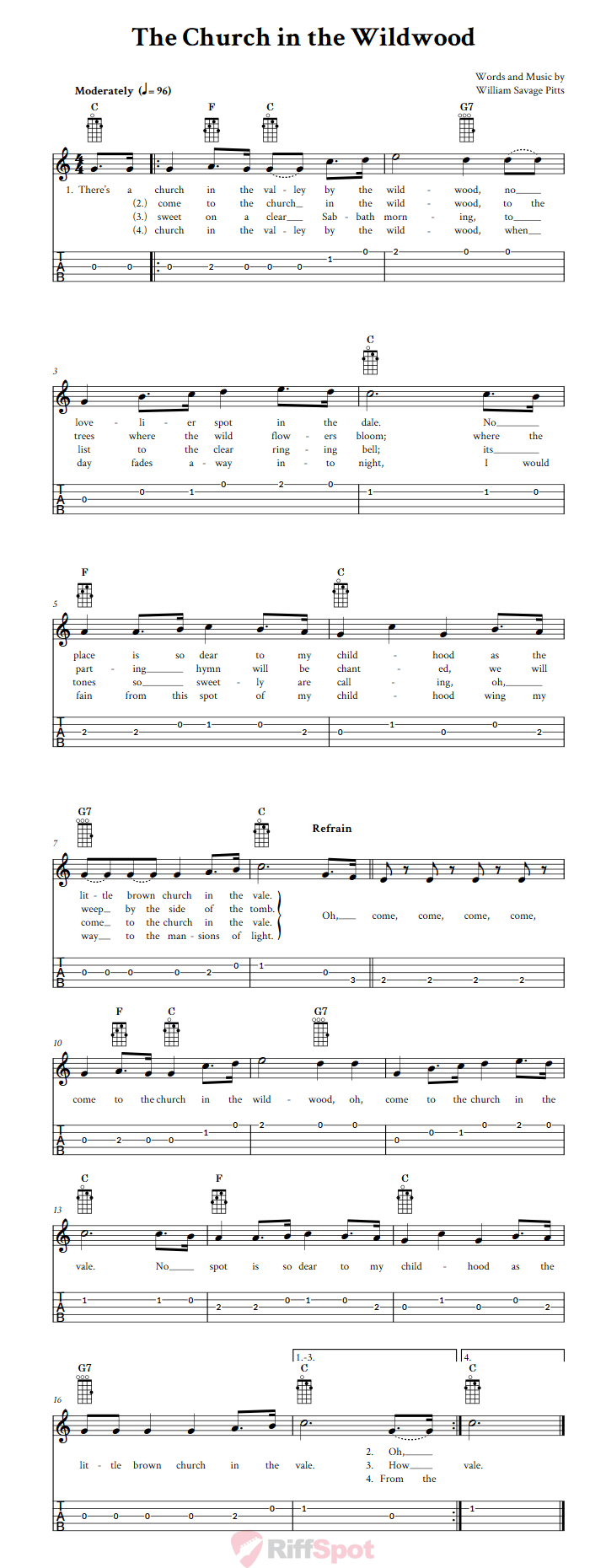 The Church In The Wildwood  Banjo Tab