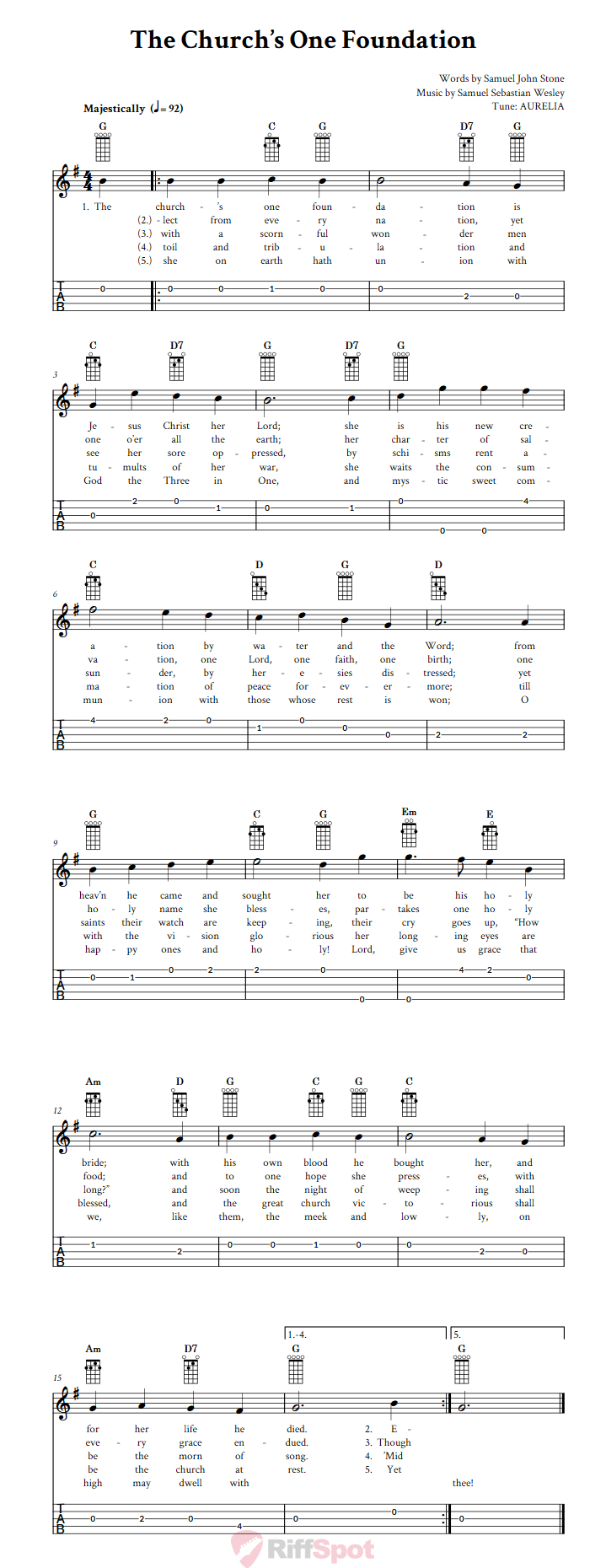 The Church's One Foundation  Banjo Tab