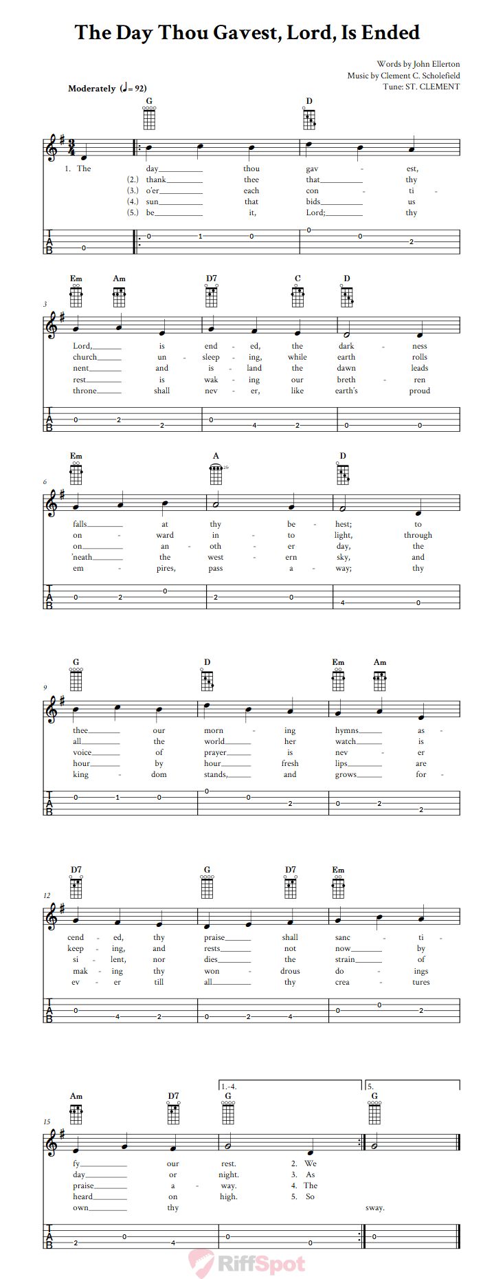 The Day Thou Gavest, Lord, Is Ended  Banjo Tab