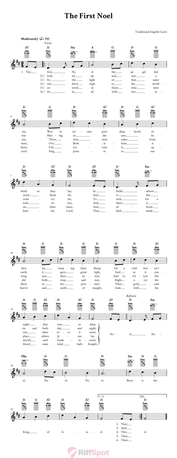 The First Noel Banjo Chords and Vocal Sheet Music