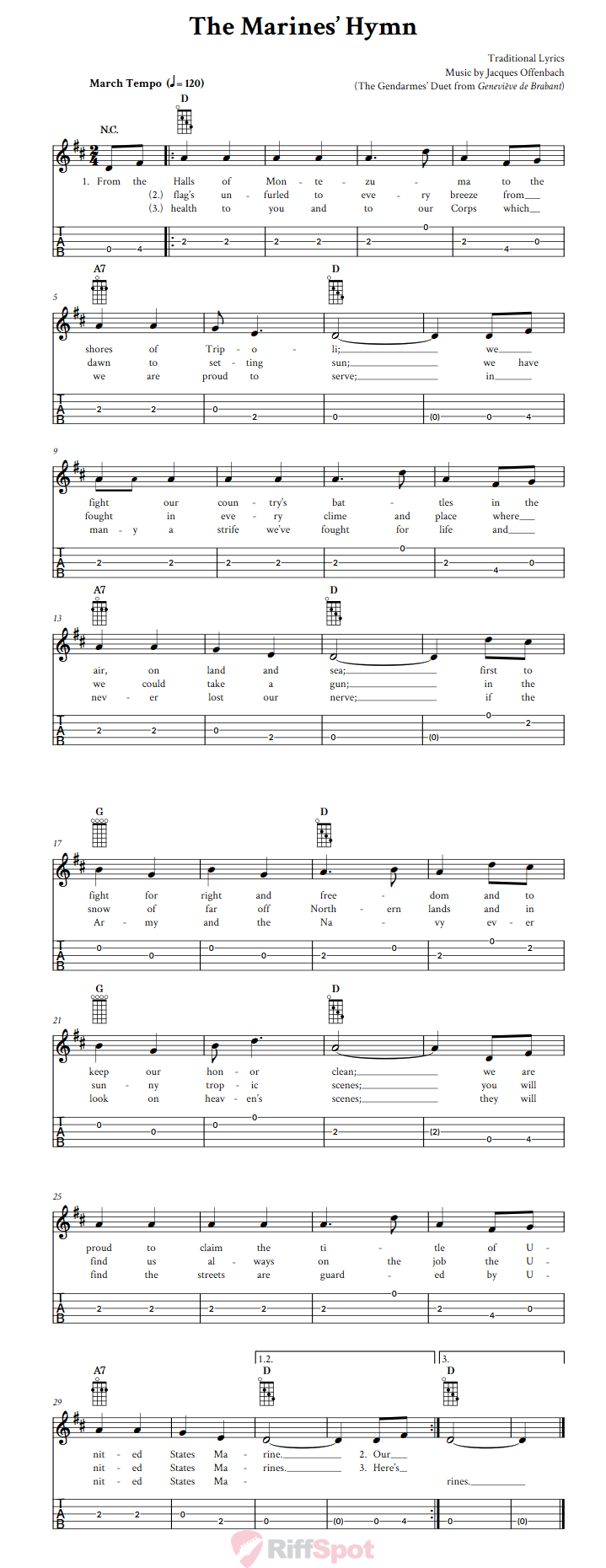 The Marines' Hymn  Banjo Tab