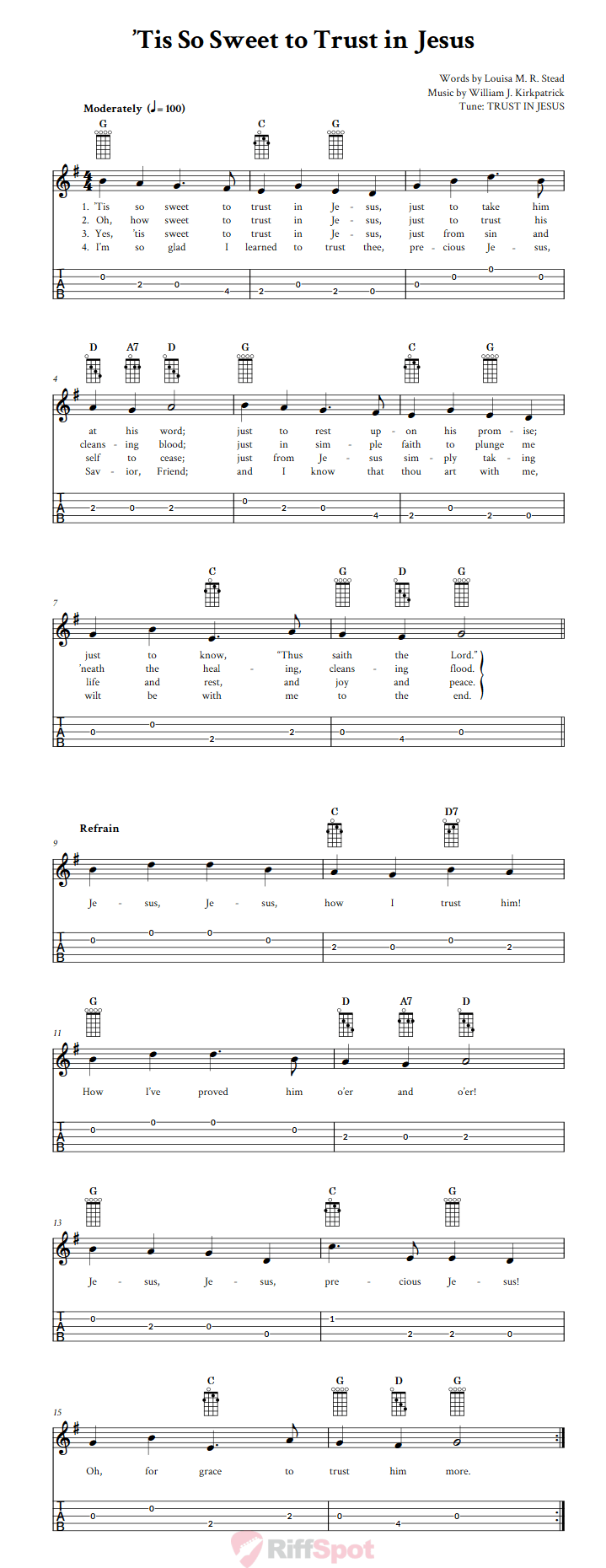 Tis So Sweet To Trust In Jesus  Banjo Tab