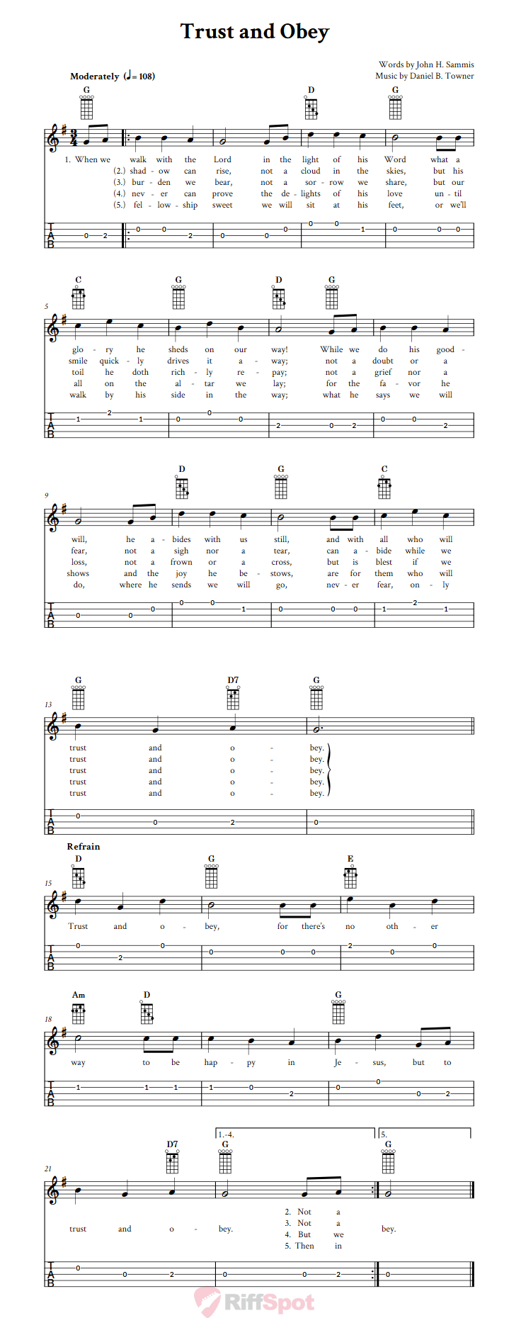 Trust and Obey  Banjo Tab