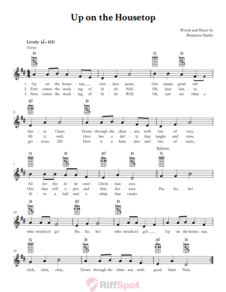 Up on the Housetop Banjo Chords and Vocal Sheet Music