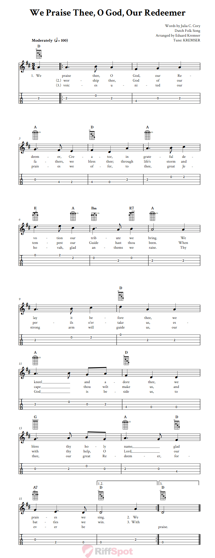 We Praise Thee, O God, Our Redeemer  Banjo Tab