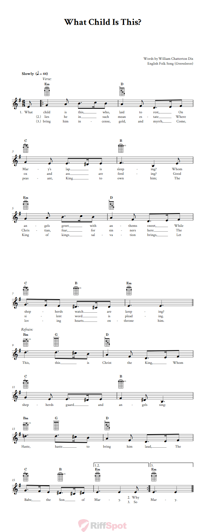 What Child Is This? Banjo Chords and Vocal Sheet Music