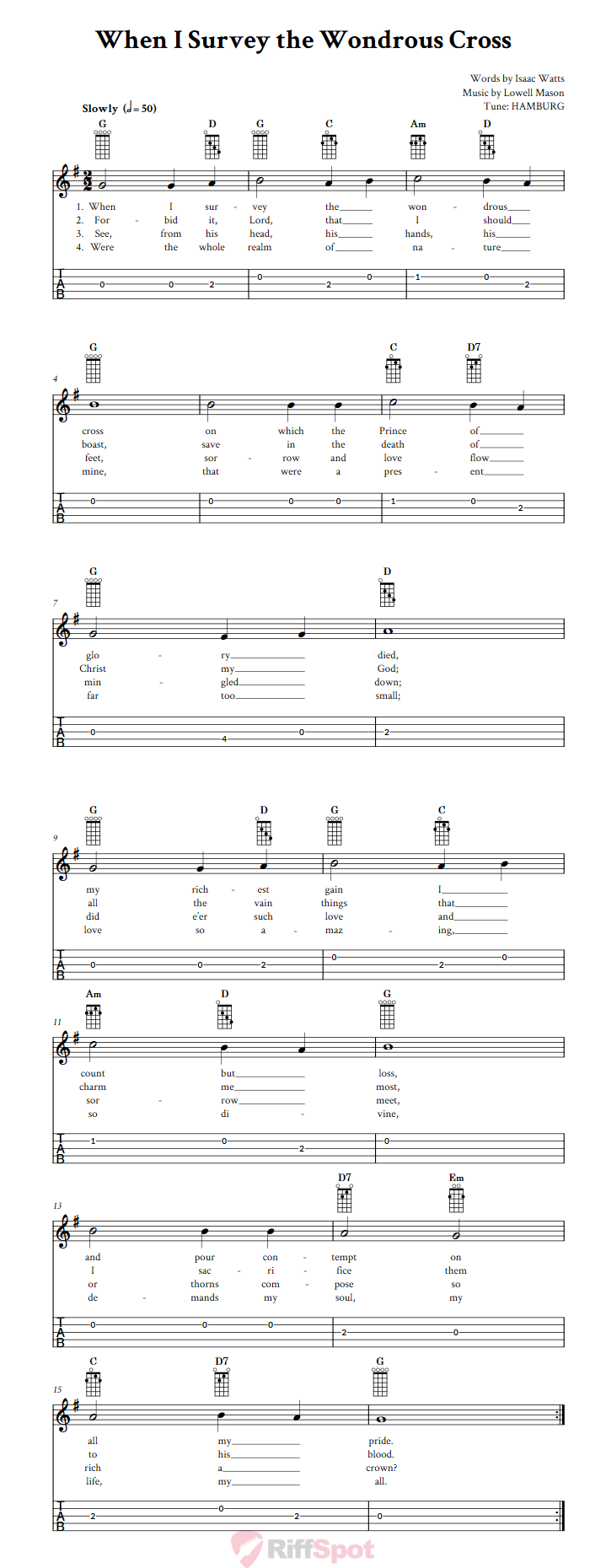 When I Survey the Wondrous Cross  Banjo Tab