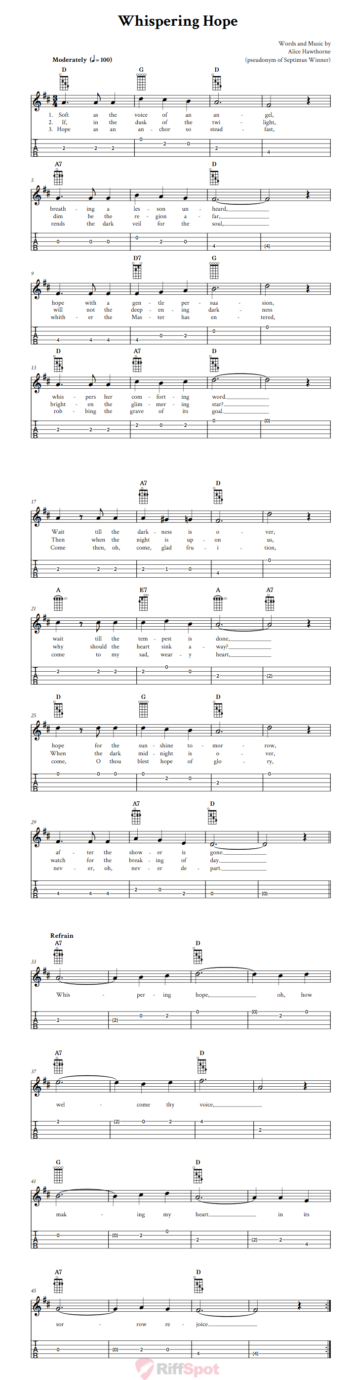 Whispering Hope  Banjo Tab