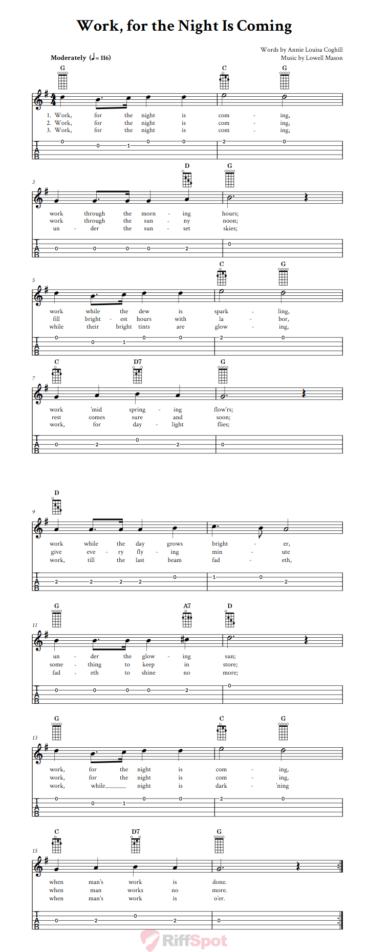 Work, for the Night Is Coming  Banjo Tab