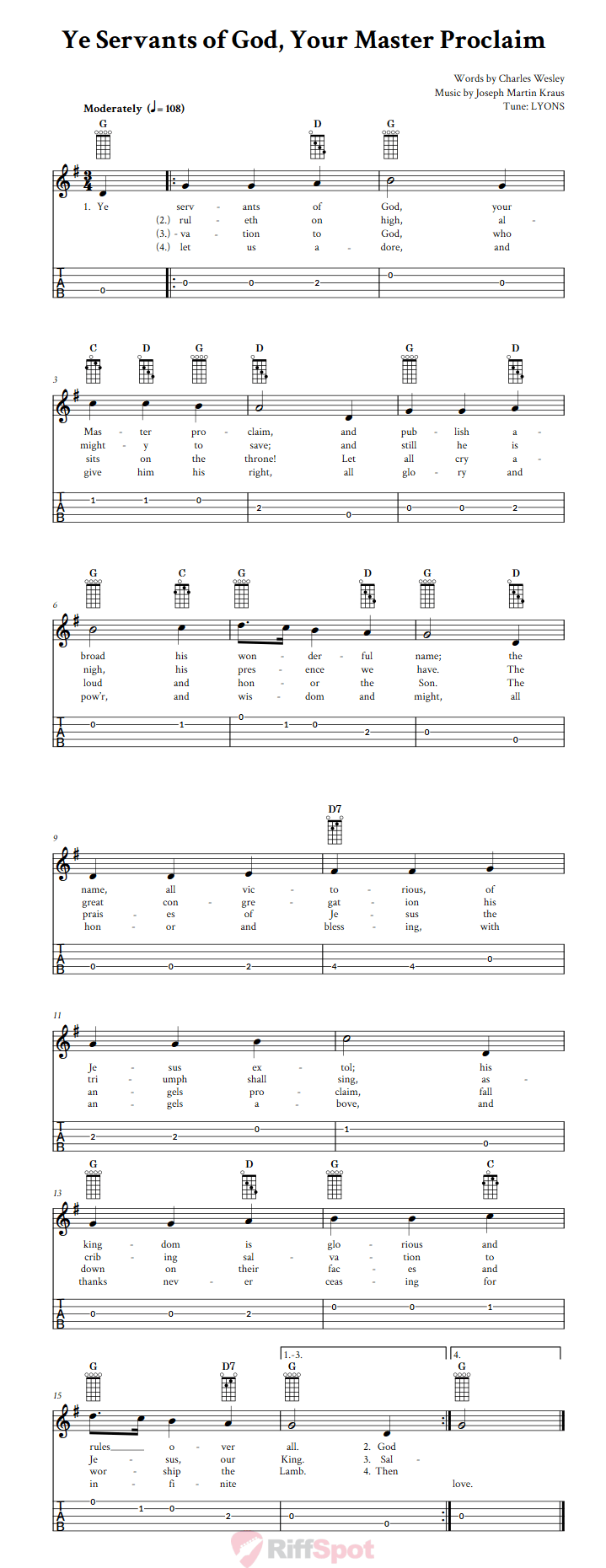 Ye Servants of God, Your Master Proclaim  Banjo Tab