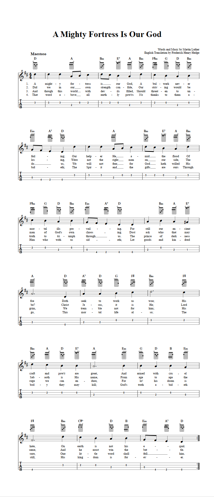 A Mighty Fortress Is Our God  Baritone Ukulele Tab