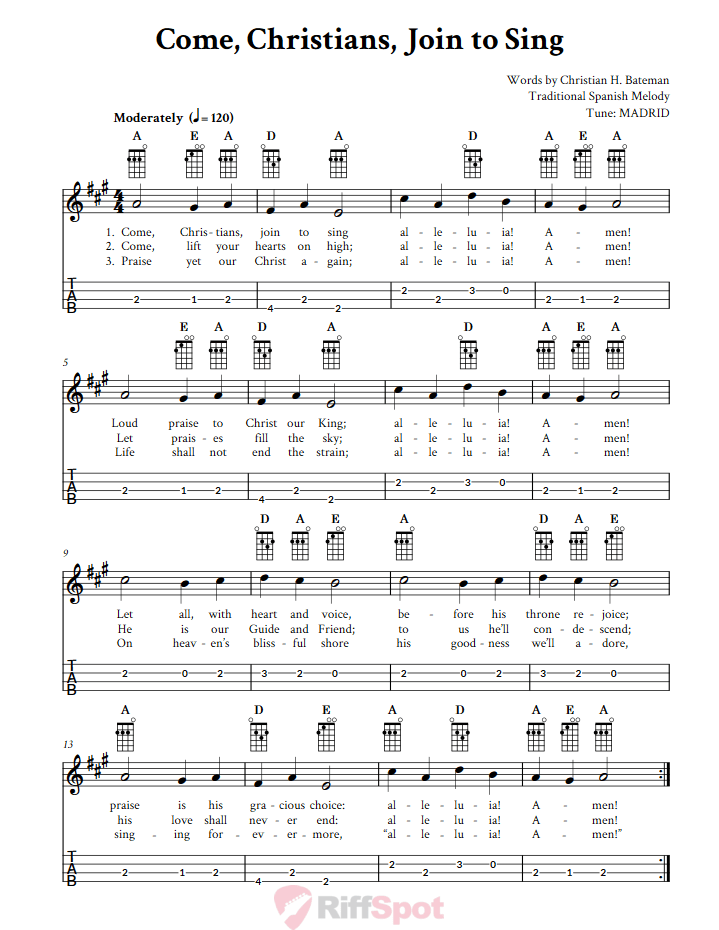 Come, Christians, Join to Sing  Baritone Ukulele Tab