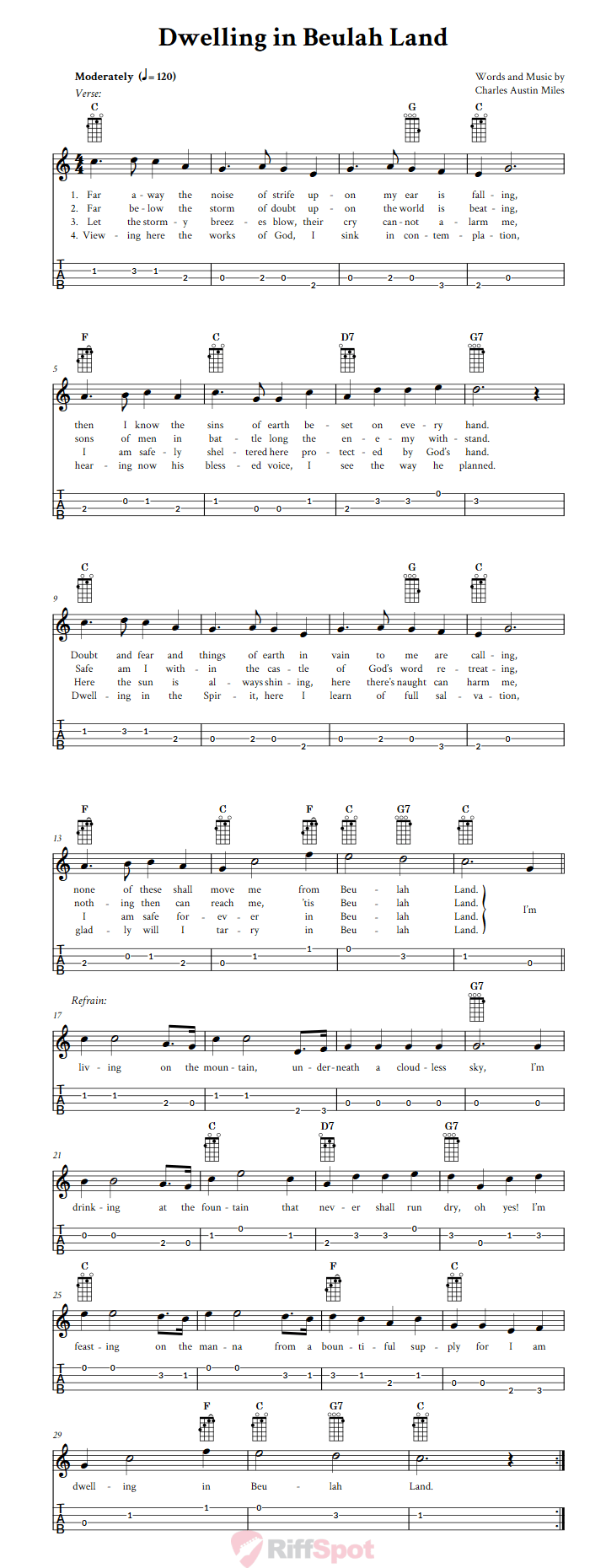 Dwelling in Beulah Land  Baritone Ukulele Tab