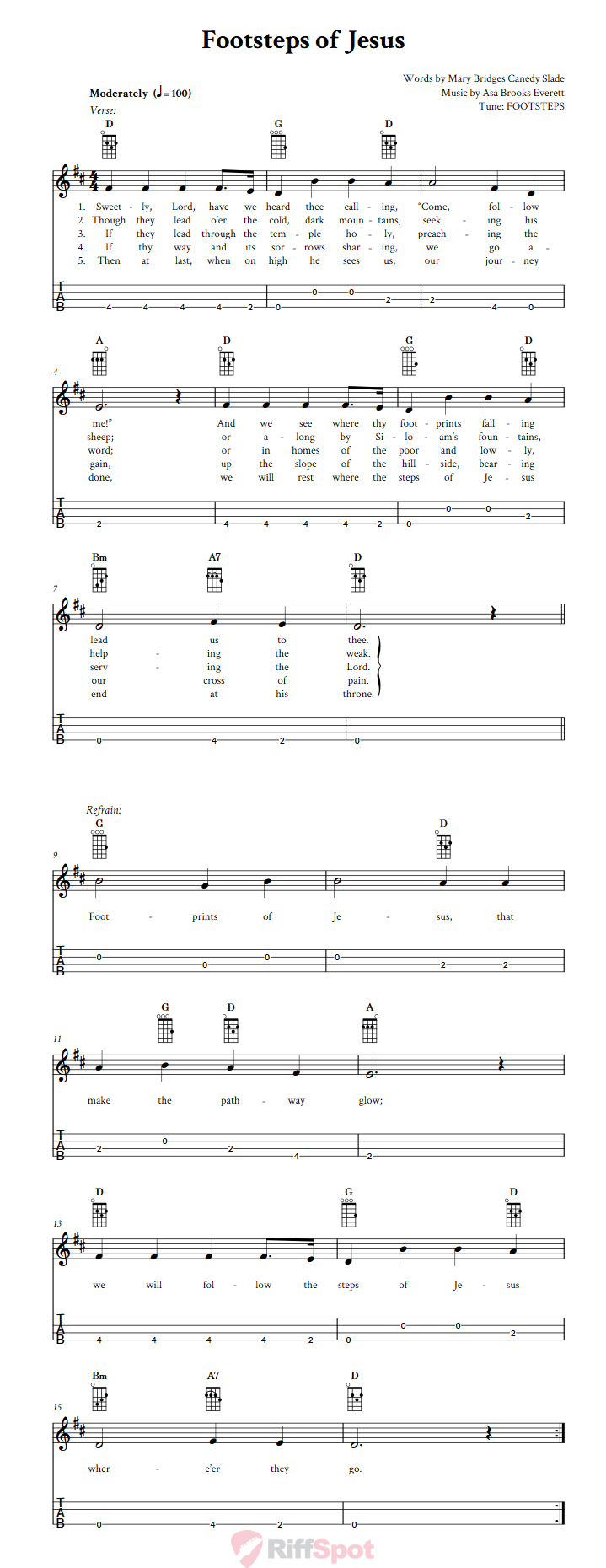 Footsteps of Jesus  Baritone Ukulele Tab