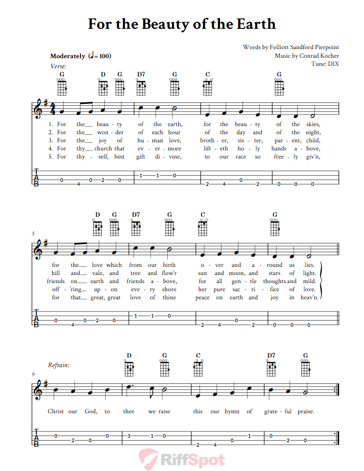 For the Beauty of the Earth  Baritone Ukulele Tab