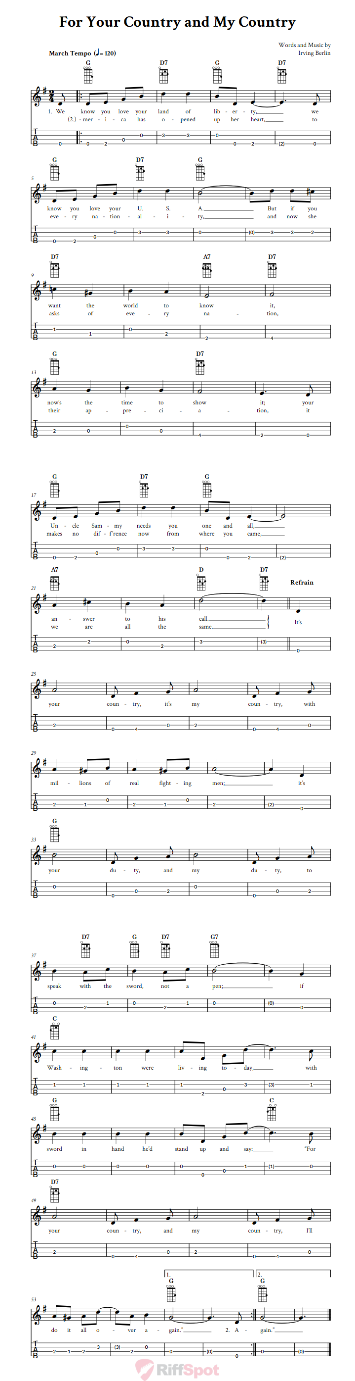 For Your Country And My Country  Baritone Ukulele Tab