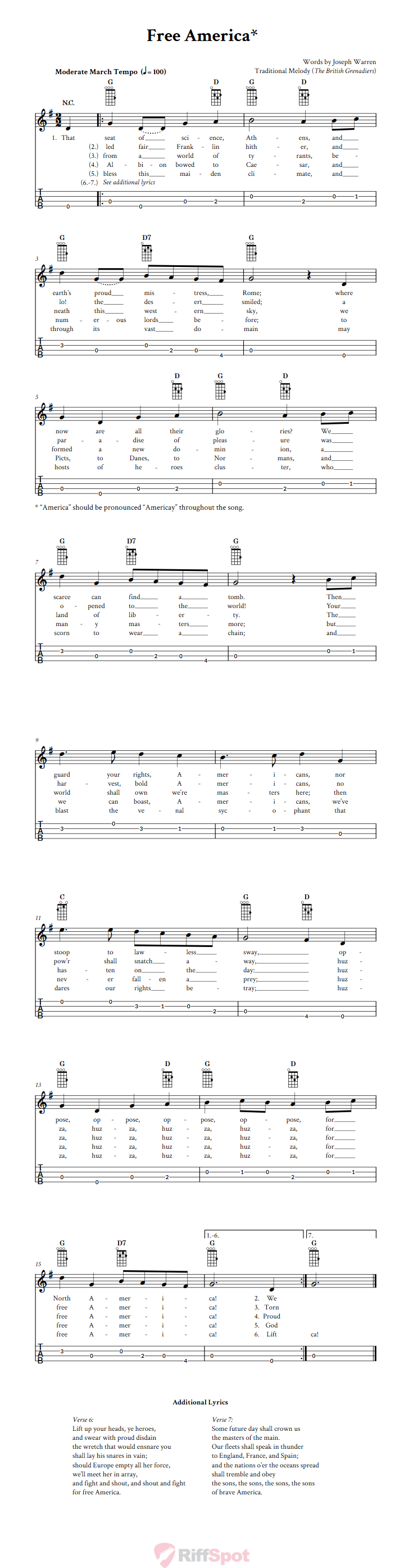 Free America  Baritone Ukulele Tab