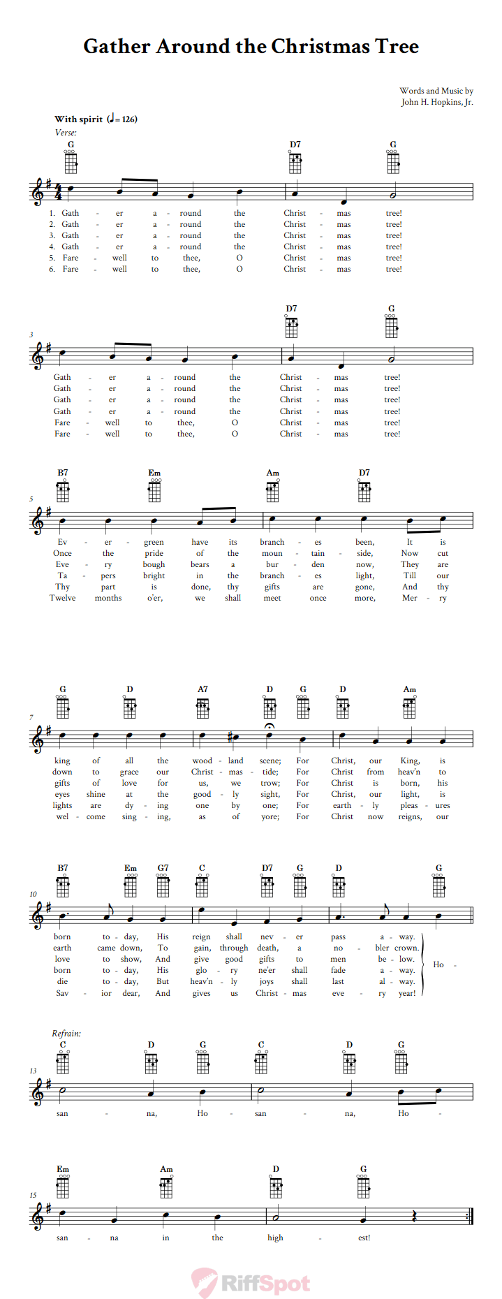 Gather Around the Christmas Tree Baritone Ukulele Chords and Vocal Sheet Music