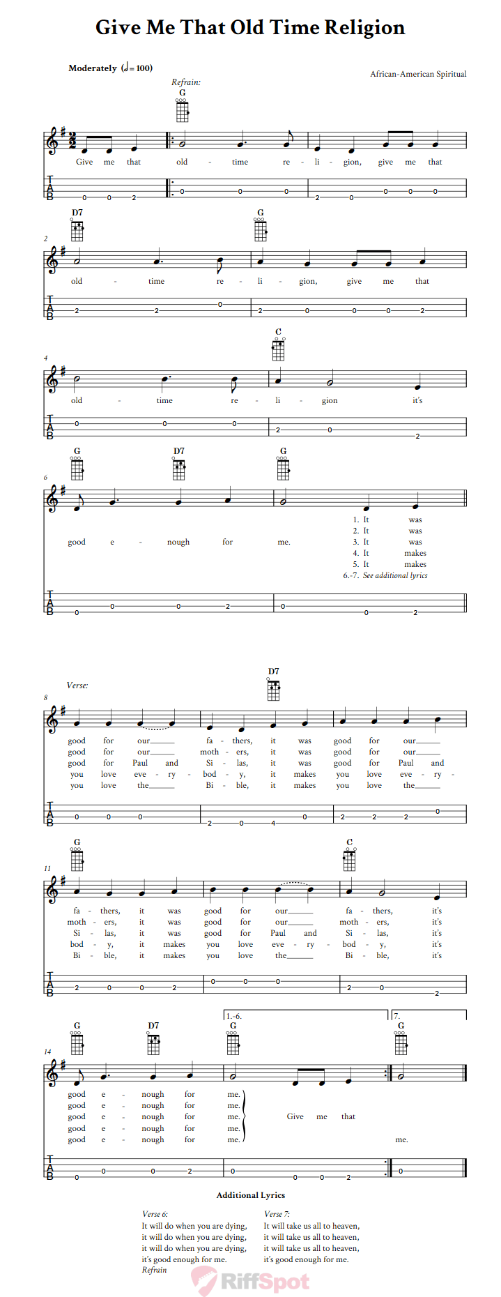 Give Me That Old Time Religion  Baritone Ukulele Tab