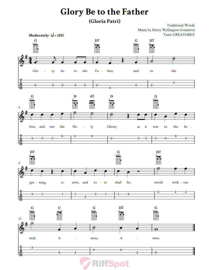 Glory Be To The Father  Baritone Ukulele Tab